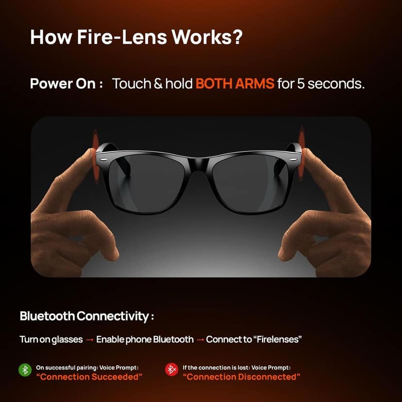 Fire-Lens Dune Smart Glasses, Bluetooth Calling & Open-Ear Bluetooth Sunglasses with HD Sound & Smart Audio Touch Controls Voice Assistant (Siri/Alexa/Google), Fast Charging for Men & Women view 9