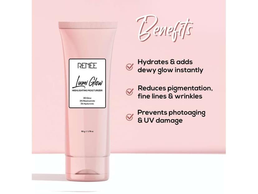 RENEE Lumi Glow Highlighting Moisturizer, Reduces Pigmentation, Fine Lines & Wrinkles, Prevents Photoaging & UV Damage, Hydrating & Non-Sticky, Dewy Finish, Enriched with Niacinamide & Hyaluronic Acid, 50 Gm view 2