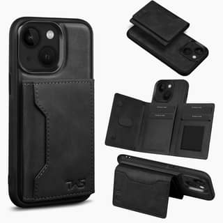 The Wallet Store Premium Leather iPhone Case Cover With Detachable Cardholder - Black - iPhone 15