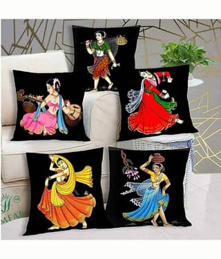 Laphino Set of 5 Jute Graphic Square Cushion Cover (40X40)cm - Black