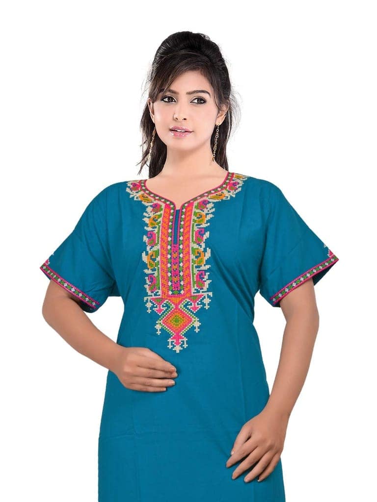 VALENCIA SLEEPWEAR lissybissy Cotton Resham Embroidery Nighty Night Gown Maxi for Women A line (Large, New Blue) view 2