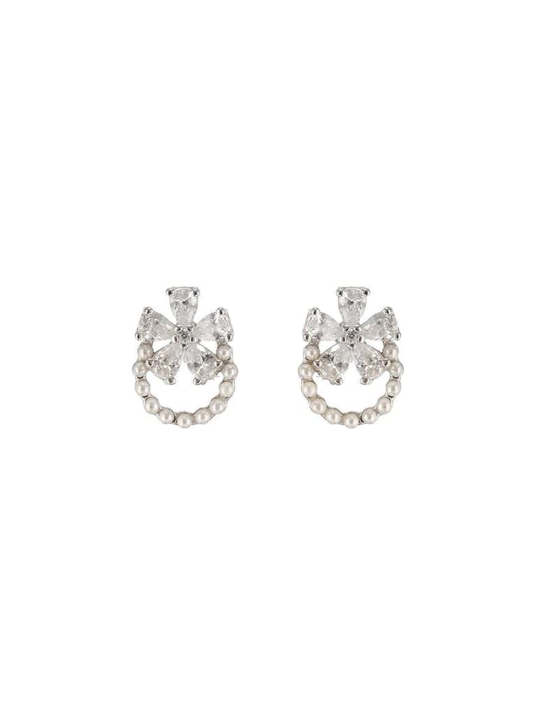925 Sterling Silver Zircon & Pearl Embellished Floral Minimal Studds Earrings view 5