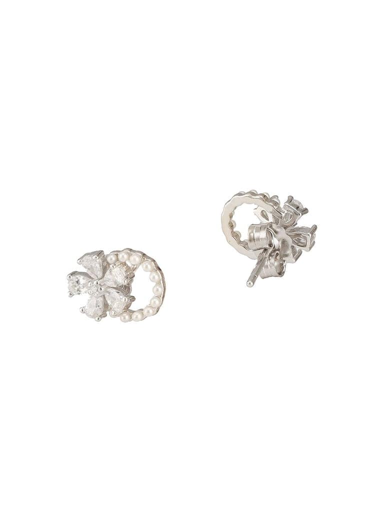 925 Sterling Silver Zircon & Pearl Embellished Floral Minimal Studds Earrings view 6