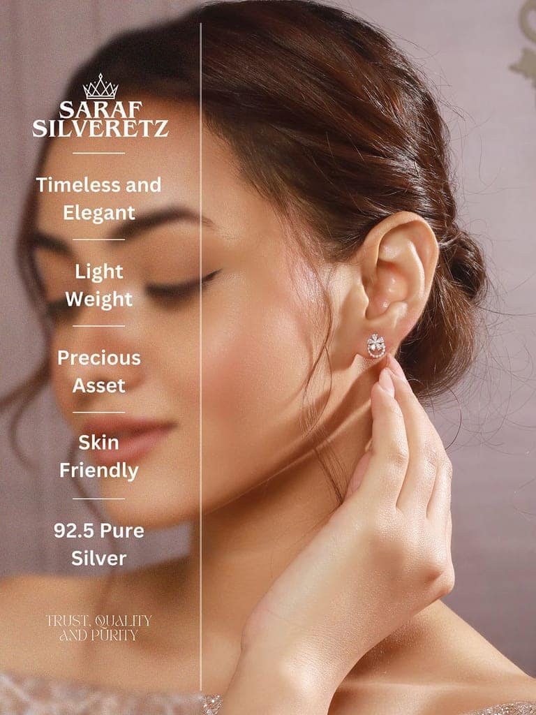 925 Sterling Silver Zircon & Pearl Embellished Floral Minimal Studds Earrings view 7
