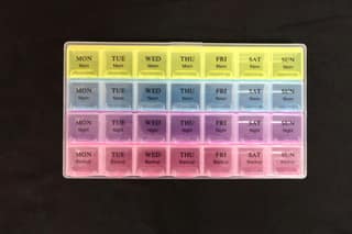 FAIRBIZPS Pill Medicine Organizer Reminder Storage Box 28 Days or 4 Weeks| Plastic | Pack of 1