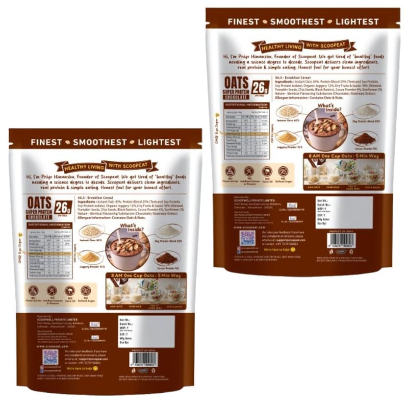 Scoopeat Assorted Oats pack of 2 - 26g Super High Protein Chocolate Oats 400gm view 2
