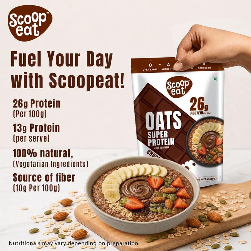 Scoopeat Assorted Oats pack of 2 - 26g Super High Protein Chocolate Oats 400gm view 4