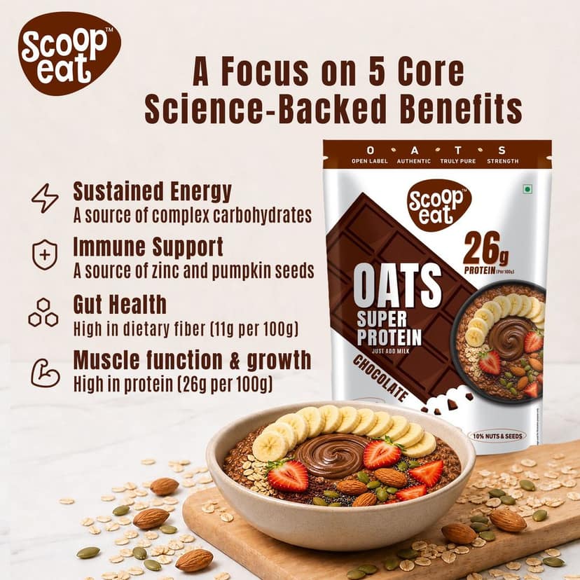 Scoopeat Assorted Oats pack of 2 - 26g Super High Protein Chocolate Oats 400gm view 5
