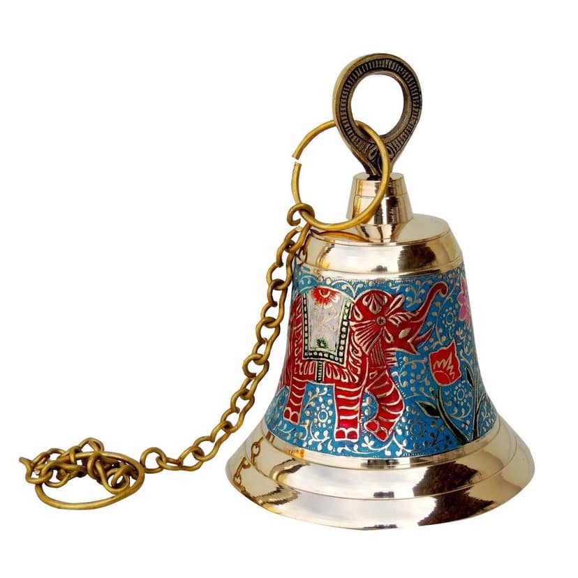 Brass Hanging Temple Pooja Bell, Bell Blue Color, Height : 7 Inch (FMAS513 B) view 2