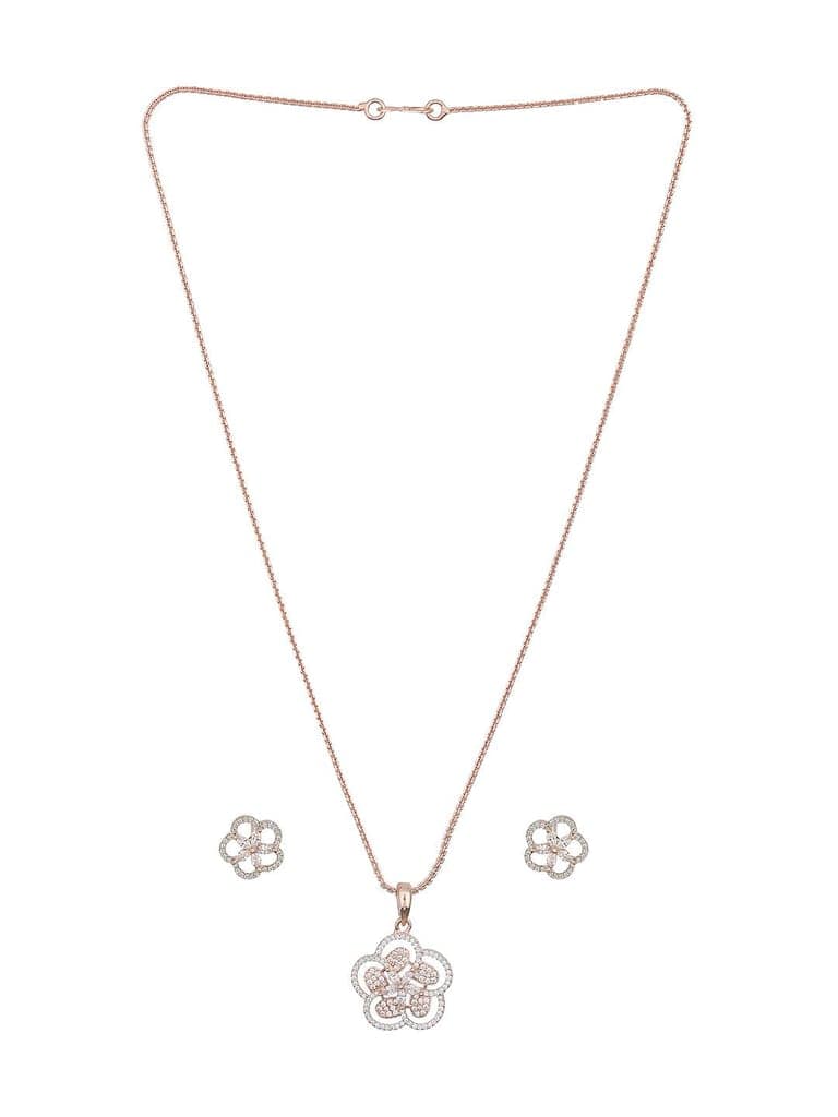 Rose Gold Plated AD Studded Minimal Floral Officewear Locket Jewellery Set view 5