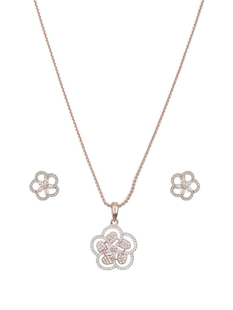 Rose Gold Plated AD Studded Minimal Floral Officewear Locket Jewellery Set view 6