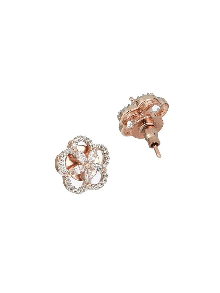 Rose Gold Plated AD Studded Minimal Floral Officewear Locket Jewellery Set view 7
