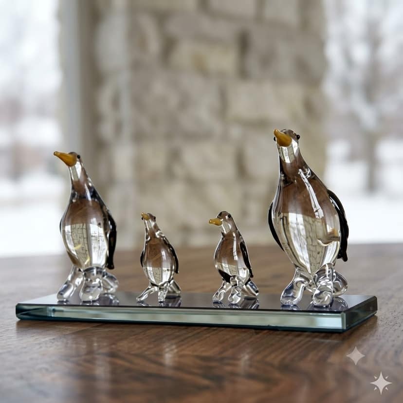 Hand Blown Glass Penguin Family Showpiece Set of 3 view 2
