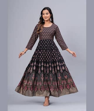 CTMTEX Pack of 1 Viscose Rayon Printed Anarkali Women's Kurti - ( Black )