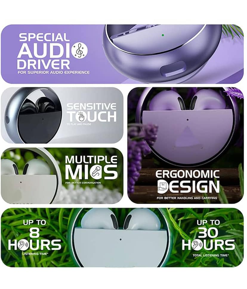 VEhop Air Flip Bluetooth True Wireless (TWS) In Ear 30 Hours Playback Low Latency,Fast charging IPX4(Splash & Sweat Proof) White view 2