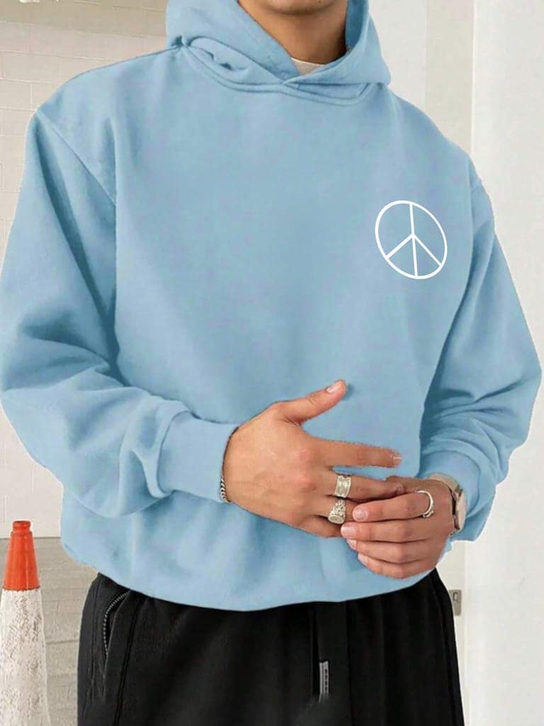 SCOTT FINCHER Men's Blue Hoodie with "Love and Peace" Graphic Design : AA(RSHOD)SKYBLUE_217 view 3