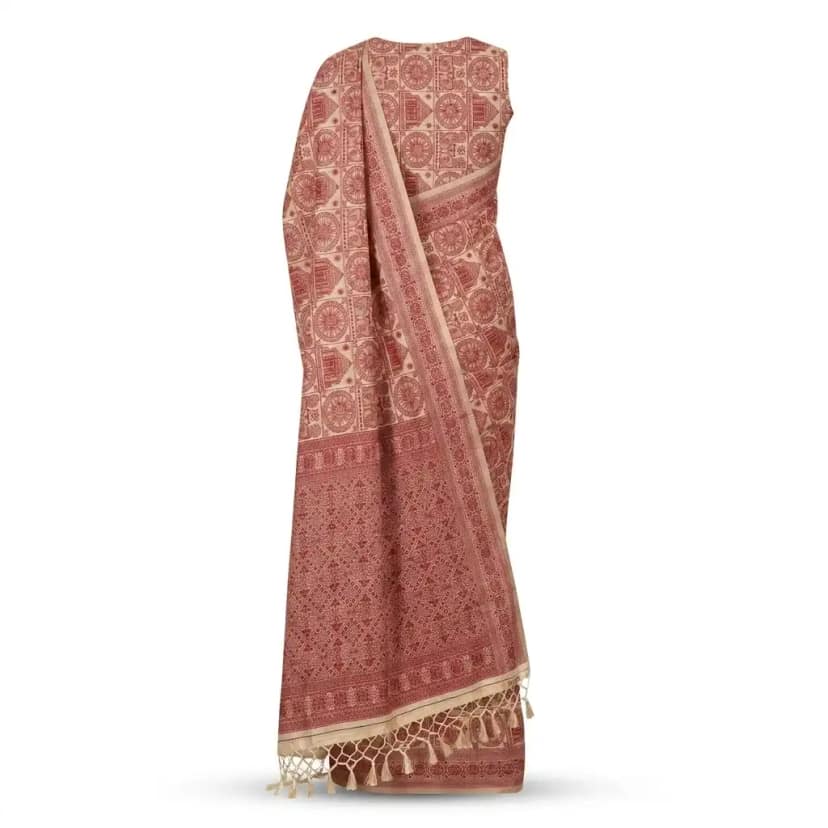 Maroon Printed Odisha Handloom Saree | Ethnic Woven Cotton view 2
