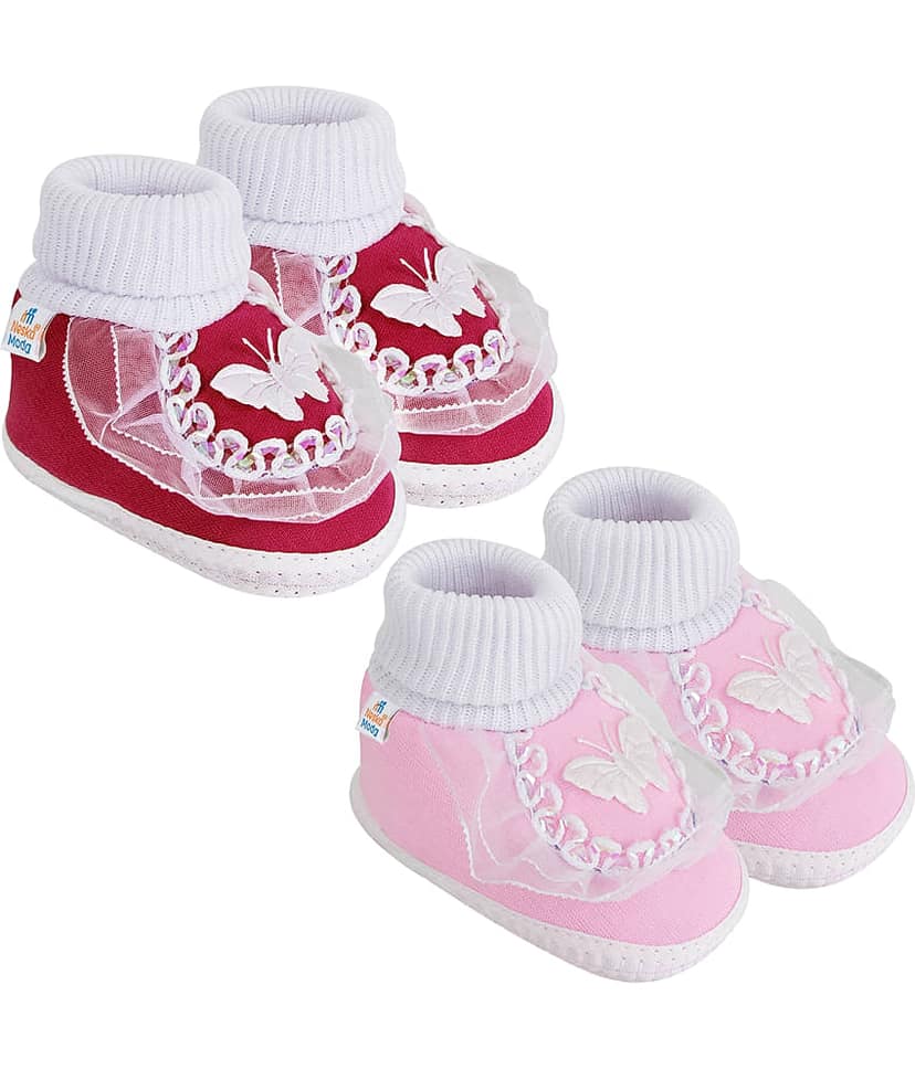 Neska Moda Baby Girls Set Of 2 Pair Booties for 3 to 6 Months (Maroon,Pink) -BT383andBT388