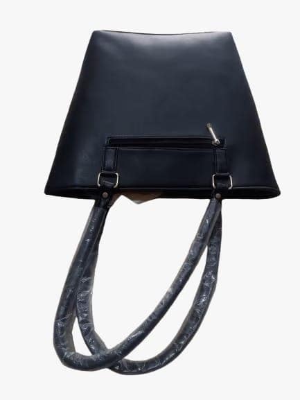 Women's Leather Black Hand Bag with Top Handles and Zip Closure view 3