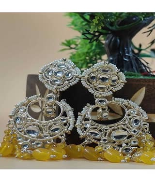 Jiyanshi fashion Yellow Chandbalis Earrings ( Pack of 1 )