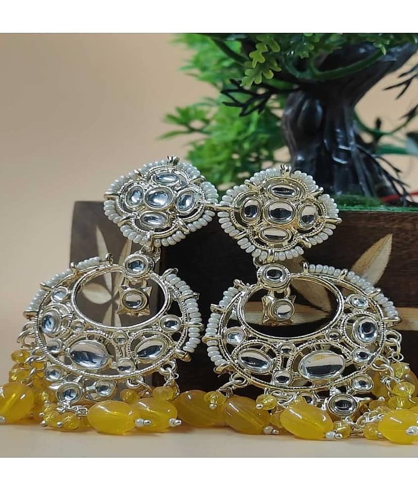 Jiyanshi fashion Yellow Chandbalis Earrings ( Pack of 1 )