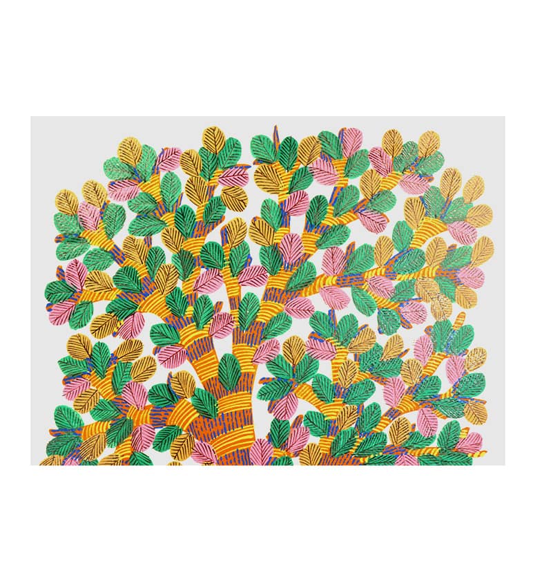 Handcrafted Gond Tree with Birds Painting – Tribal Folk Art view 3