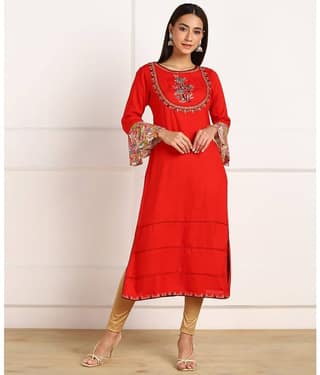 VAHSON - Red Rayon Women's Straight Kurti ( Pack of 1 )