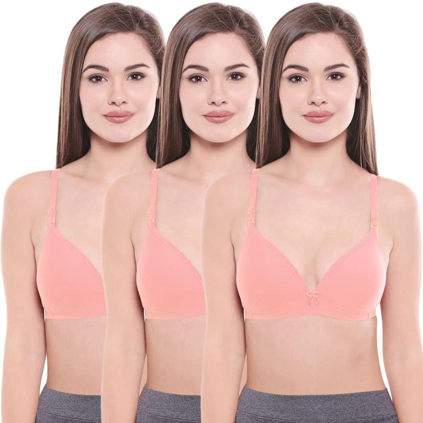 Bodycare Polycotton Padded Non wired Tshirt Bra-Pack of 3