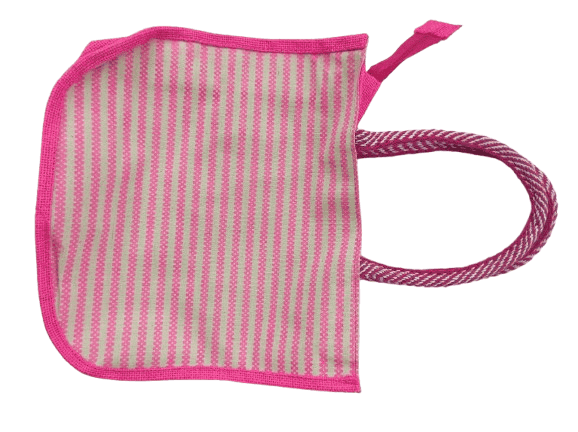 Pink Hand Embroidered Jute Tote Bag with Zipper and Front Pocket view 2