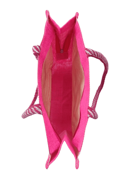 Pink Hand Embroidered Jute Tote Bag with Zipper and Front Pocket view 3