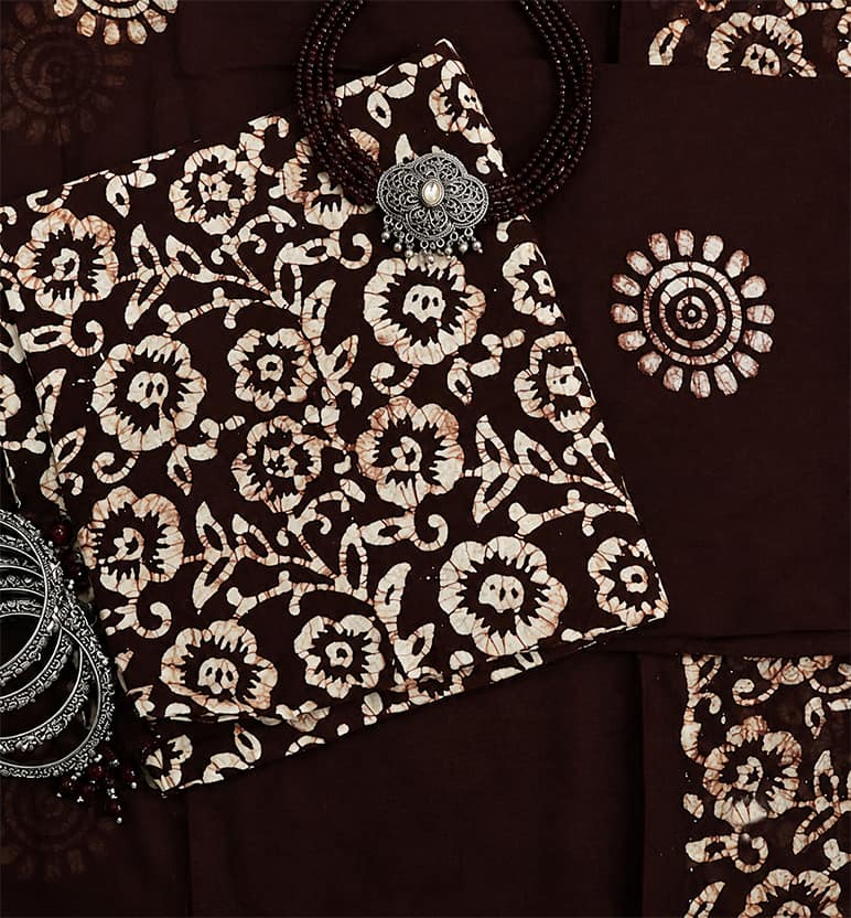 Handcrafted Batik Print 3 Piece Unstich Cotton Suit set