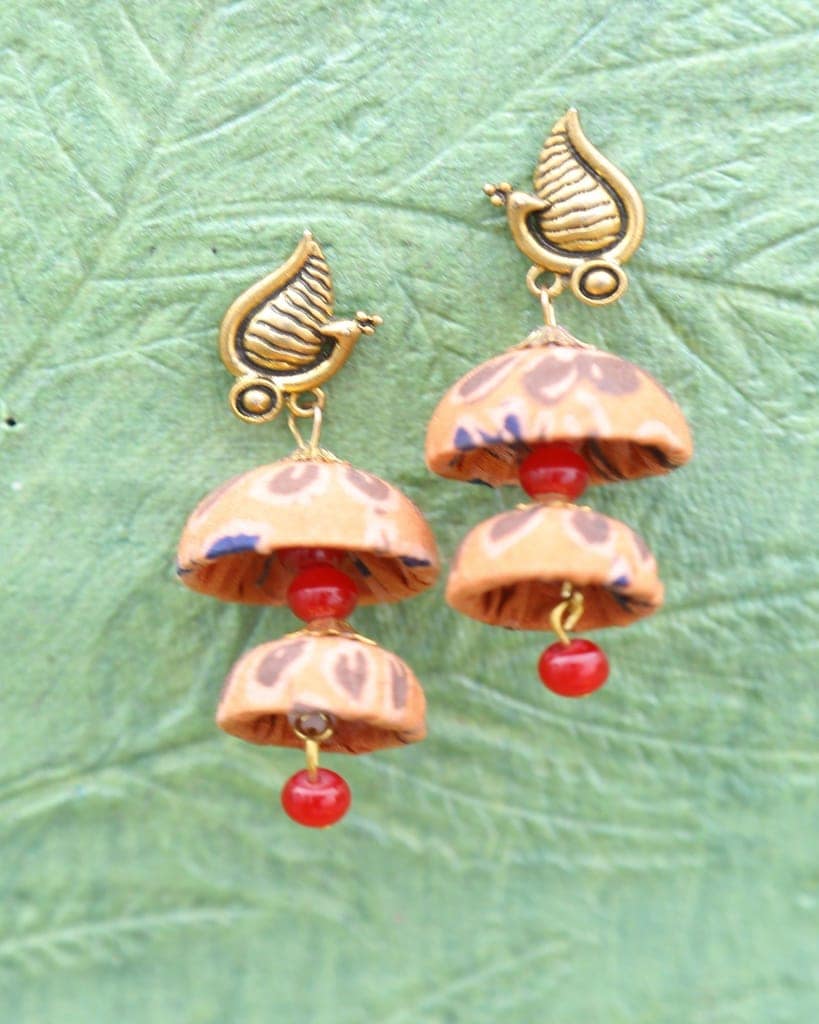 Peacock Peach Orange Jhumka Earrings