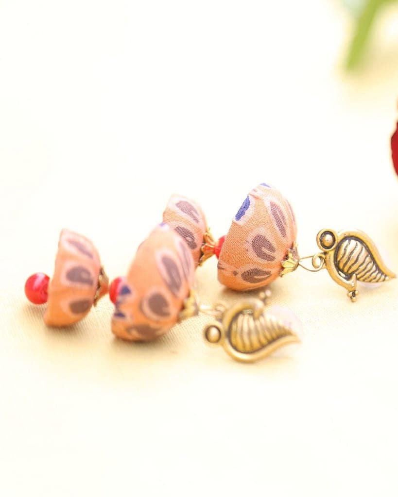 Peacock Peach Orange Jhumka Earrings view 3