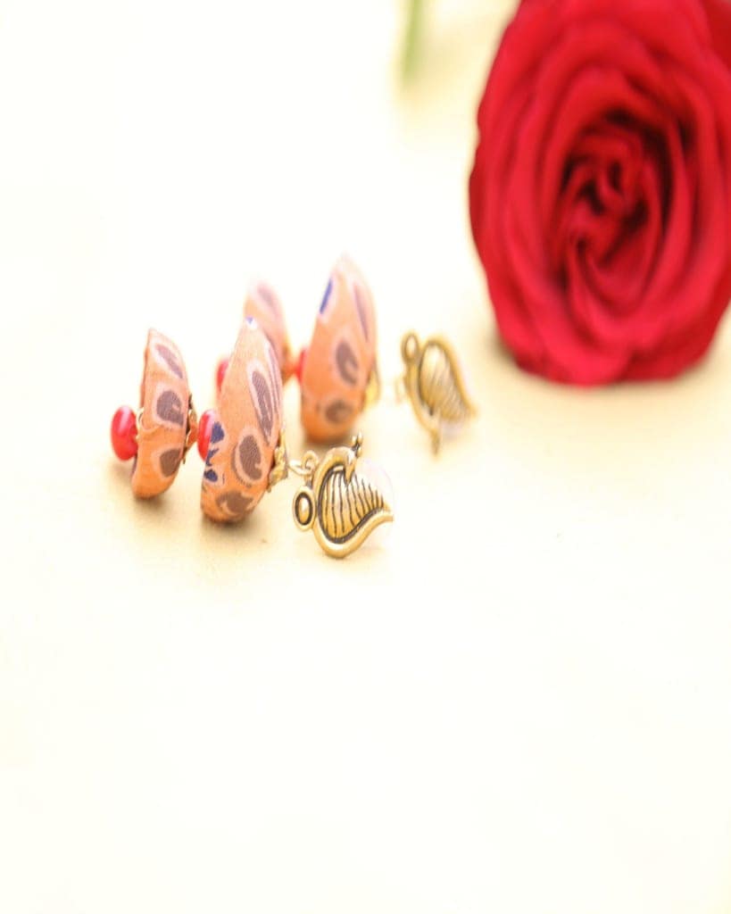 Peacock Peach Orange Jhumka Earrings view 4