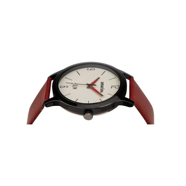 Mens Analog Watch with Black Dial and Red Leather Strap view 3