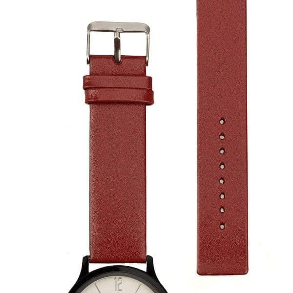 Mens Analog Watch with Black Dial and Red Leather Strap view 4