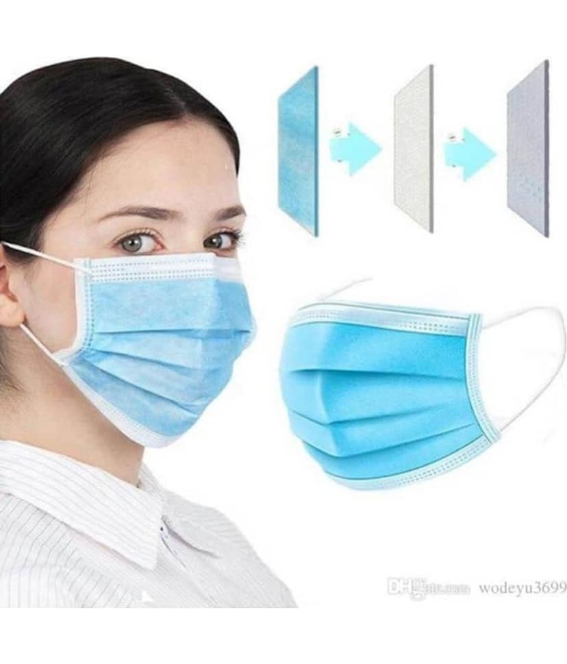 3 Ply Anti Viral, Anti Pollution Surgical Disposable Face Mask With Nose Pin & Melt-blown Layer- Pack of 50 (Blue)
