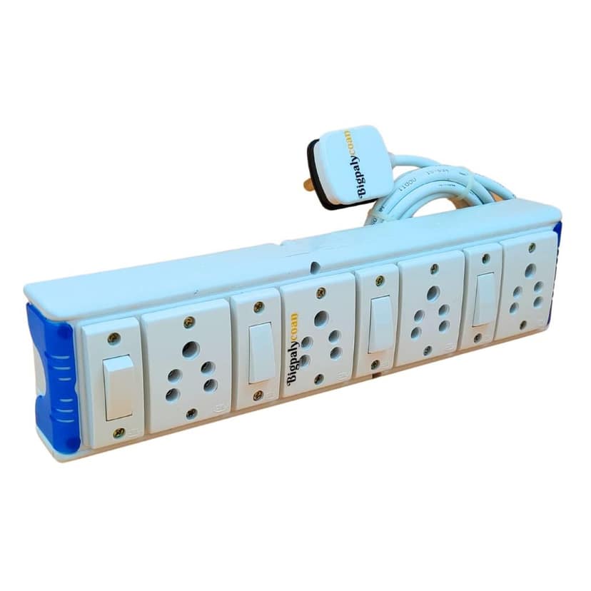 Bigpalycoan 4 Way Power Strip Extension Board with Individual Switch Heavy Duty 2 metre Cord (Max. Rating 1200W- 230V) PVC Blue-White
