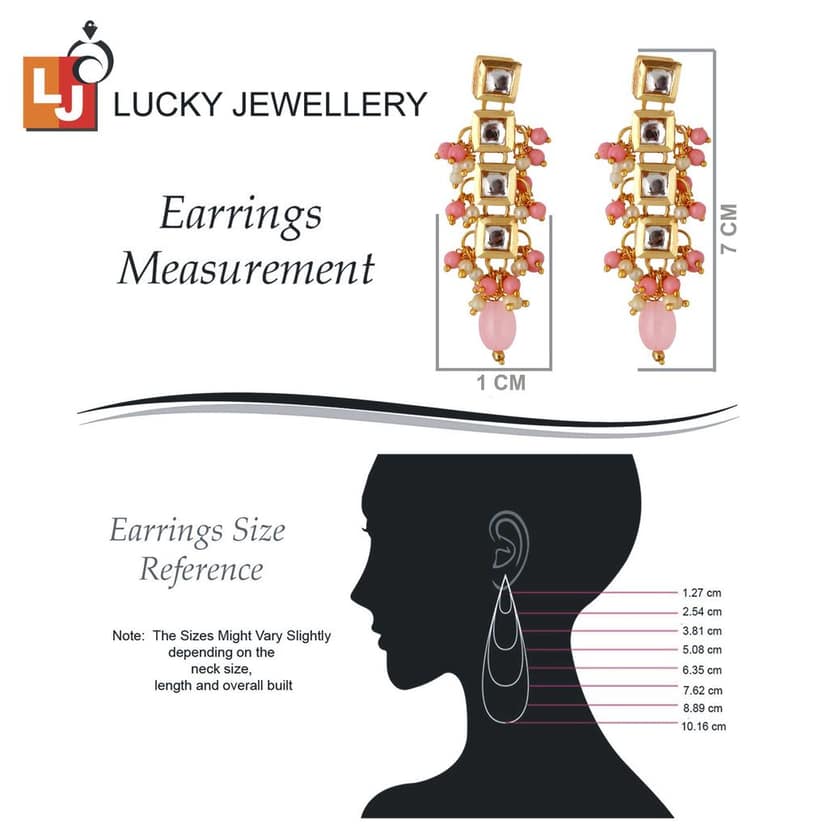 Lucky Jewellery Traditional Back Meenkari Gold Plated uncut kundan Pink Earrings (195-J5EK-1664-PK) view 6