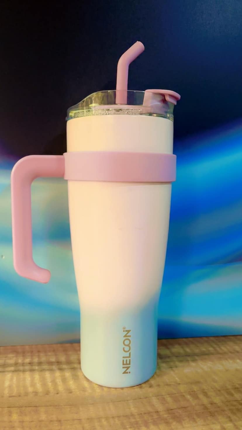 Insulated Travel Tumbler | Gradient Design with Handle & Reusable Straw | Stylish Beverage Container for Daily Use