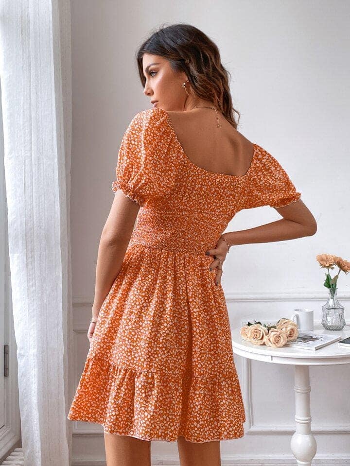 Elchic Ditsy Print Front Knot Smock Waist Mini Dress view 2