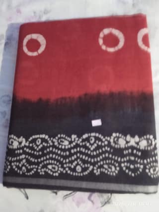 Red and Black Tie-Dye Cotton Saree | Traditional Bandhni Print | Ethnic Casual