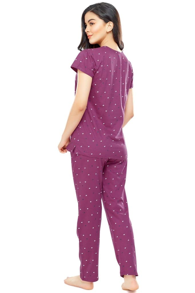 ZEYO Women's Cotton Navy Blue Heart Printed Stylish Night suit set view 3