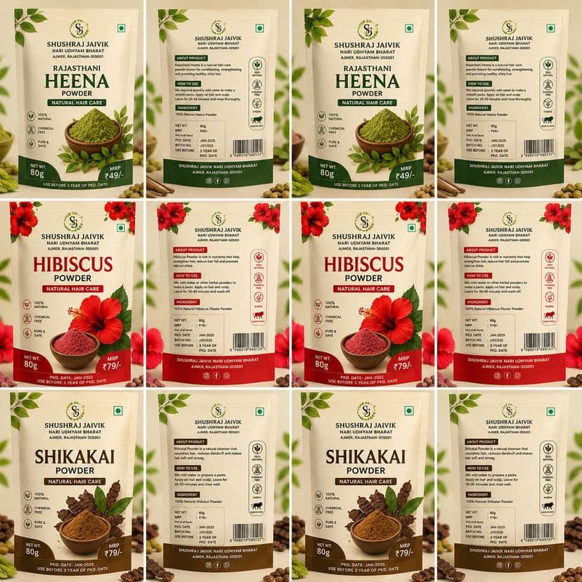 SHUSHRAJ JAIVIK Rajasthani Heena, Hibiscus & Shikakai Powder Combo | 80g Each | Natural Herbal Hair Care view 9