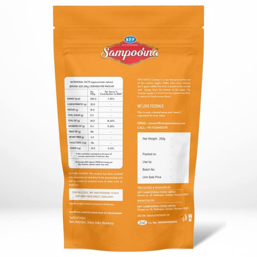 NFP Sampoorna Foods Imperial & Elegant Organic Premium Cashew Nuts (kaju) Unsalted Gluten Free Dry Fruits Combo Cashews (2x250 g) view 2