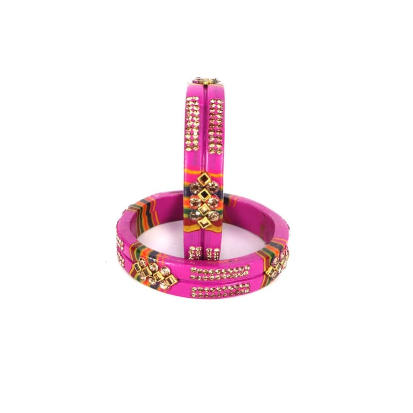 Rajasthani Lac Bangles In Beautiful New Design - Dark Pink view 2