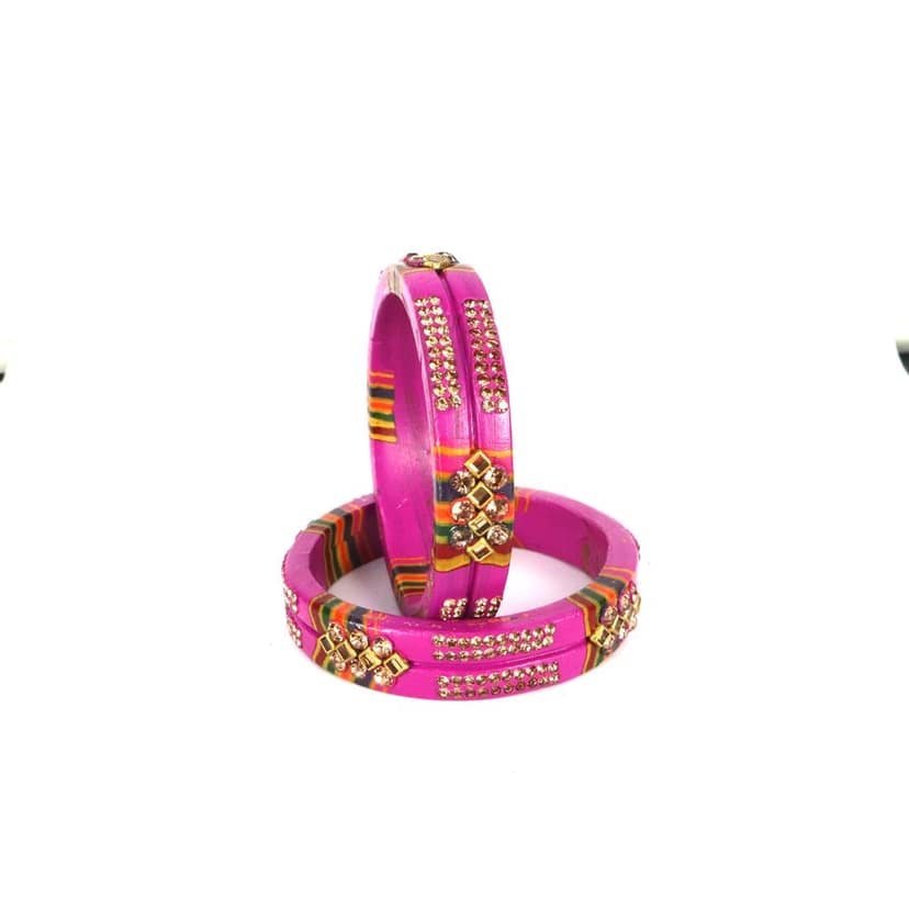 Rajasthani Lac Bangles In Beautiful New Design - Dark Pink view 3