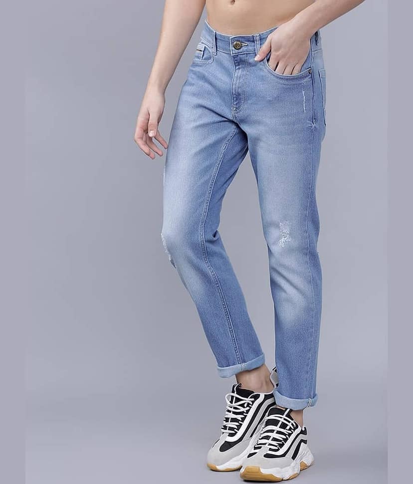 The Indian Garage Co Men Blue Slim Fit Mid-Rise Mildly Distressed Jeans view 6