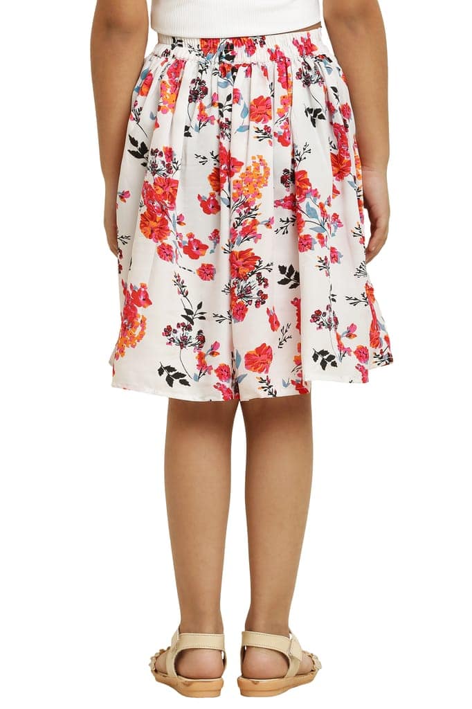 Trendy Red Flower Skirt With Lining & Ribbon For Girls view 2