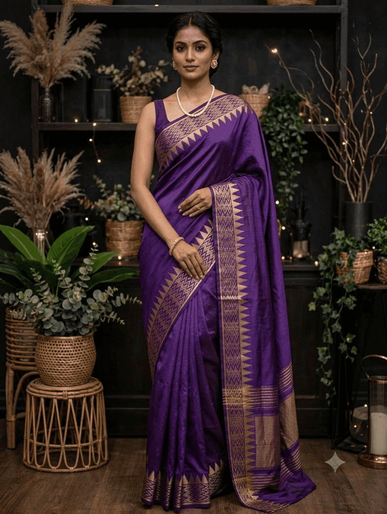 Kota Viscose Semi Raw Silk Saree with Golden Zari Mangalgiri Border view 2